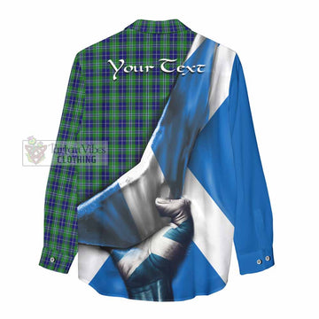 Douglas Tartan Women's Casual Shirt with Family Crest Scotland Patriotic Style