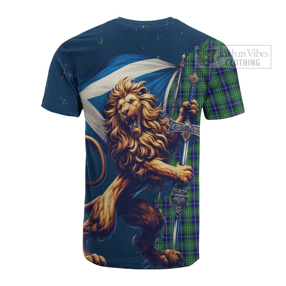 Tartan Vibes Clothing Douglas Tartan Family Crest Cotton T-shirt with Scottish Majestic Lion