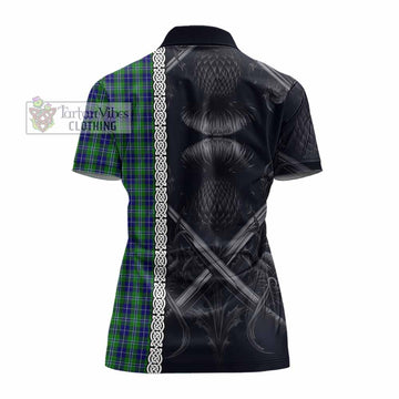 Douglas Tartan Women's Polo Shirt with Family Crest Cross Sword Thistle Celtic Vibes