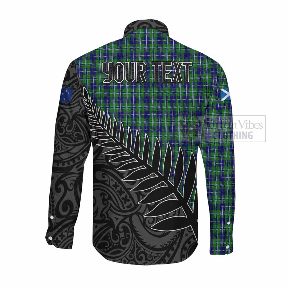 Tartan Vibes Clothing Douglas Crest Tartan Long Sleeve Button Shirt with New Zealand Silver Fern Half Style