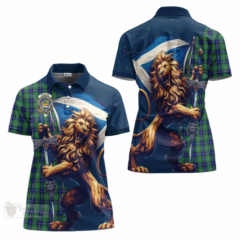 Tartan Vibes Clothing Douglas Tartan Family Crest Women's Polo Shirt with Scottish Majestic Lion