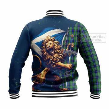 Douglas Tartan Family Crest Baseball Jacket with Scottish Majestic Lion