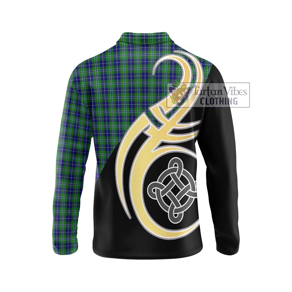 Douglas Tartan Long Sleeve Polo Shirt with Family Crest and Celtic Symbol Style - Tartan Vibes Clothing