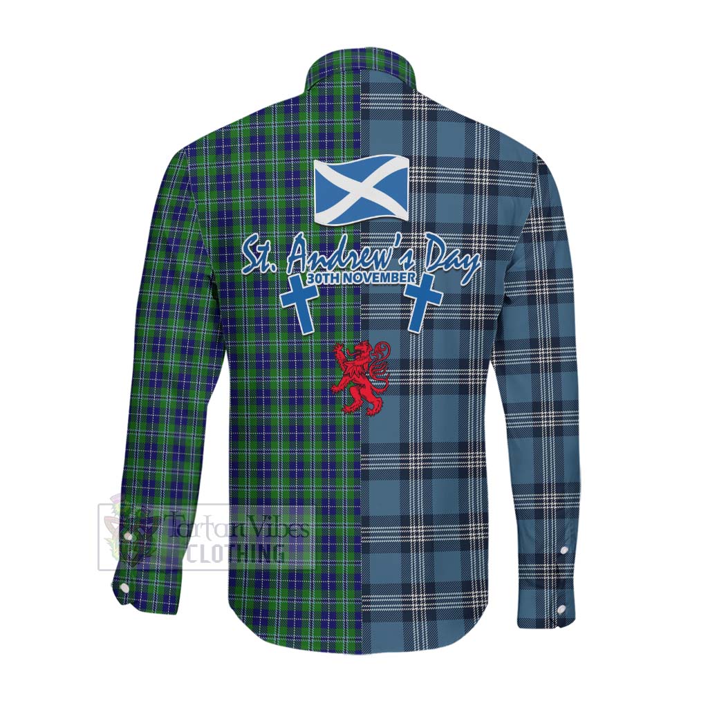 Tartan Vibes Clothing Douglas Tartan Long Sleeve Button Shirt Happy St. Andrew's Day Half Tartan Style