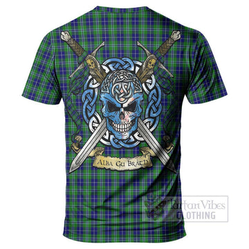 Douglas Tartan T-Shirt with Family Crest Celtic Skull Style