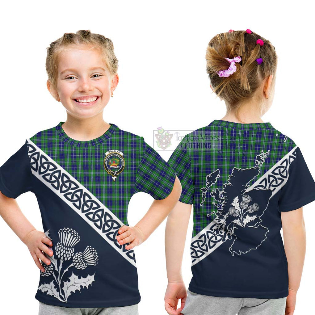 Tartan Vibes Clothing Douglas Tartan Kid T-Shirt Featuring Thistle and Scotland Map