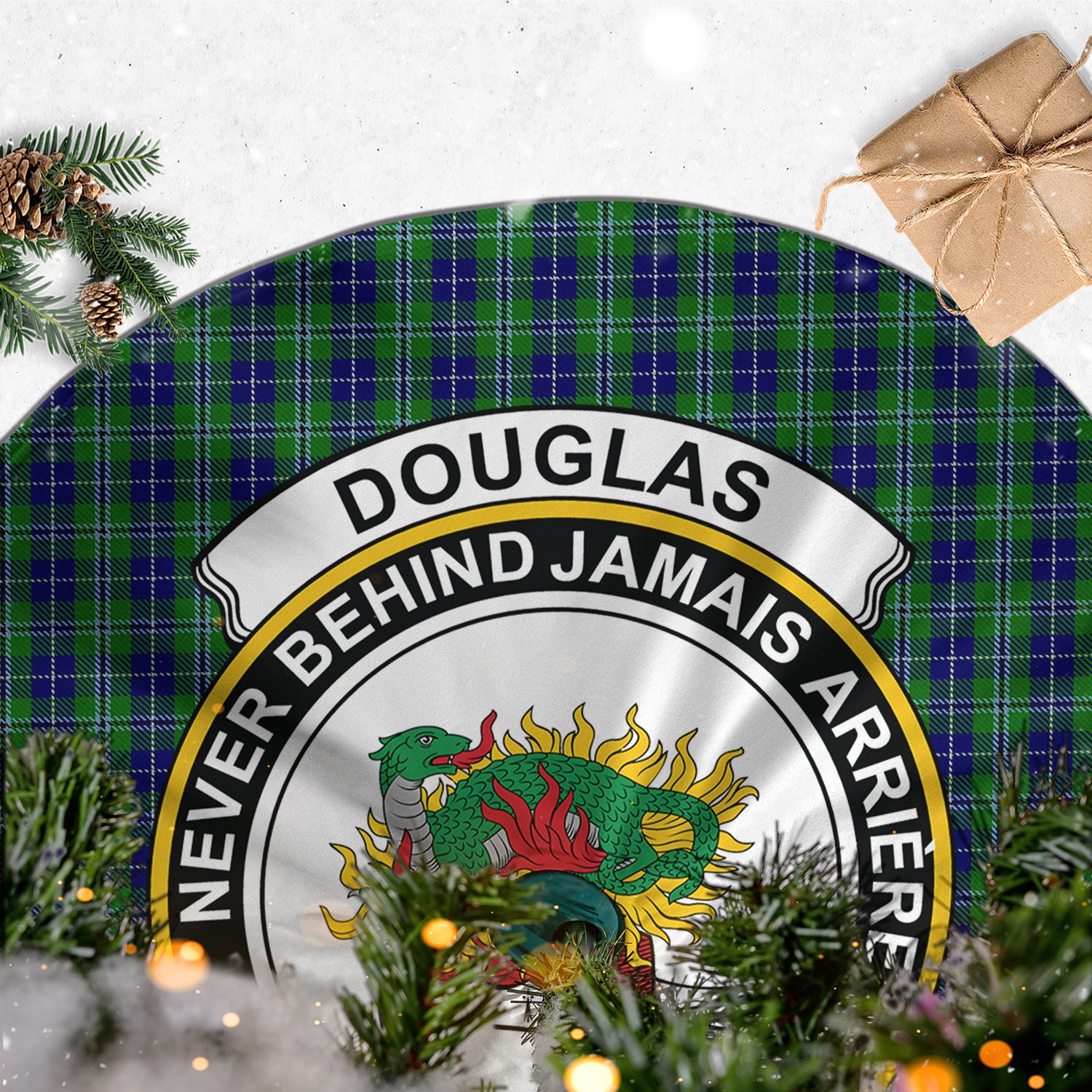 Douglas Tartan Christmas Tree Skirt with Family Crest - Tartanvibesclothing