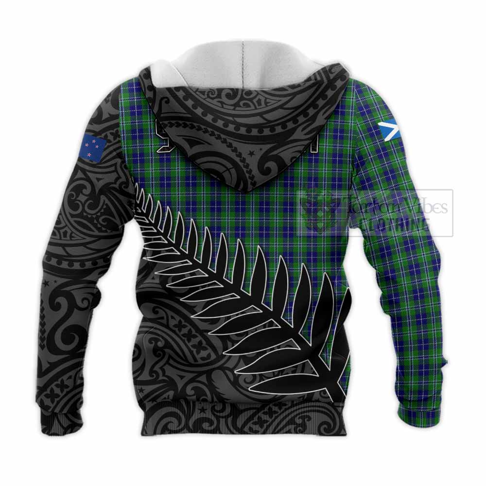 Tartan Vibes Clothing Douglas Crest Tartan Knitted Hoodie with New Zealand Silver Fern Half Style