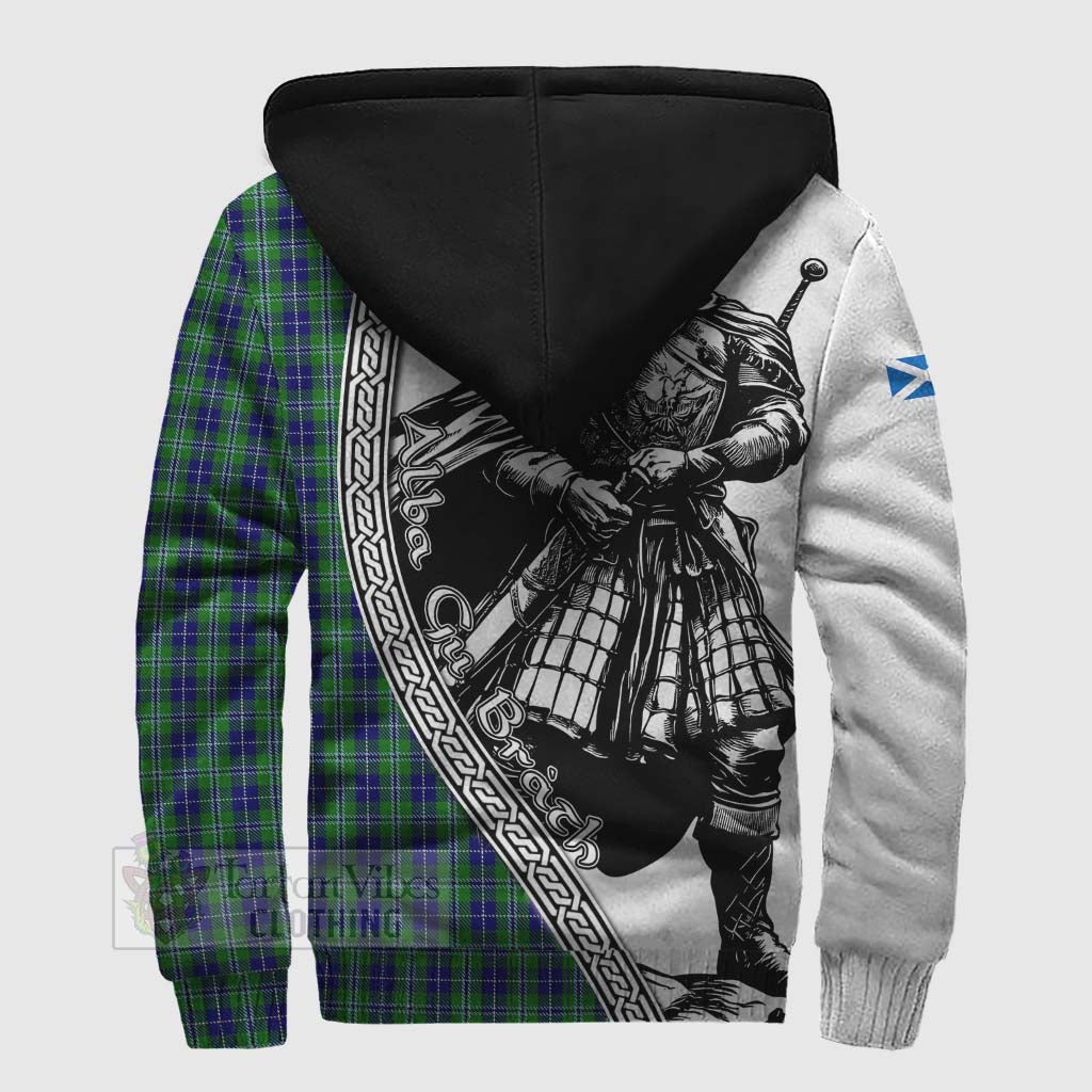 Tartan Vibes Clothing Douglas Tartan Clan Crest Sherpa Hoodie with Highlander Warrior Celtic Style