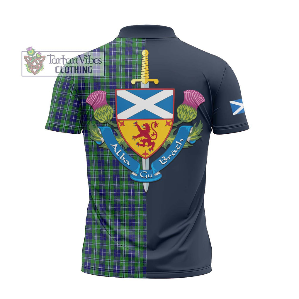 Tartan Vibes Clothing Douglas Tartan Zipper Polo Shirt with Scottish Lion Royal Arm Half Style