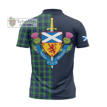 Douglas Tartan Zipper Polo Shirt Alba with Scottish Lion Royal Arm Half Style