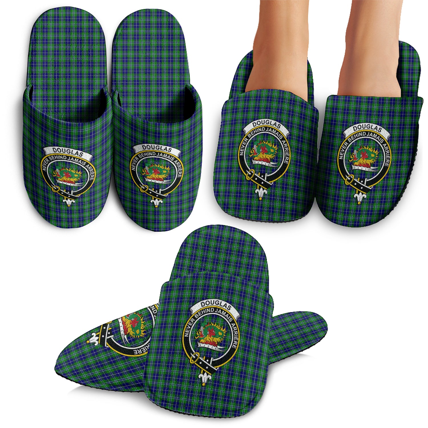 Douglas Tartan Home Slippers with Family Crest - Tartanvibesclothing