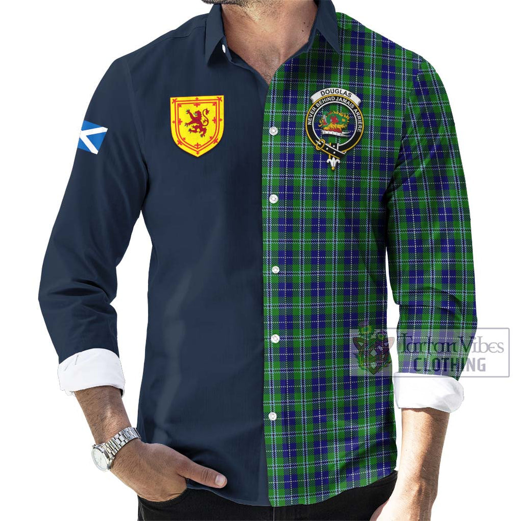 Tartan Vibes Clothing Douglas Tartan Long Sleeve Button Shirt with Scottish Lion Royal Arm Half Style