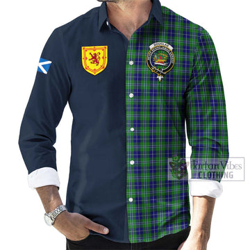 Douglas Tartan Long Sleeve Button Shirt Alba with Scottish Lion Royal Arm Half Style