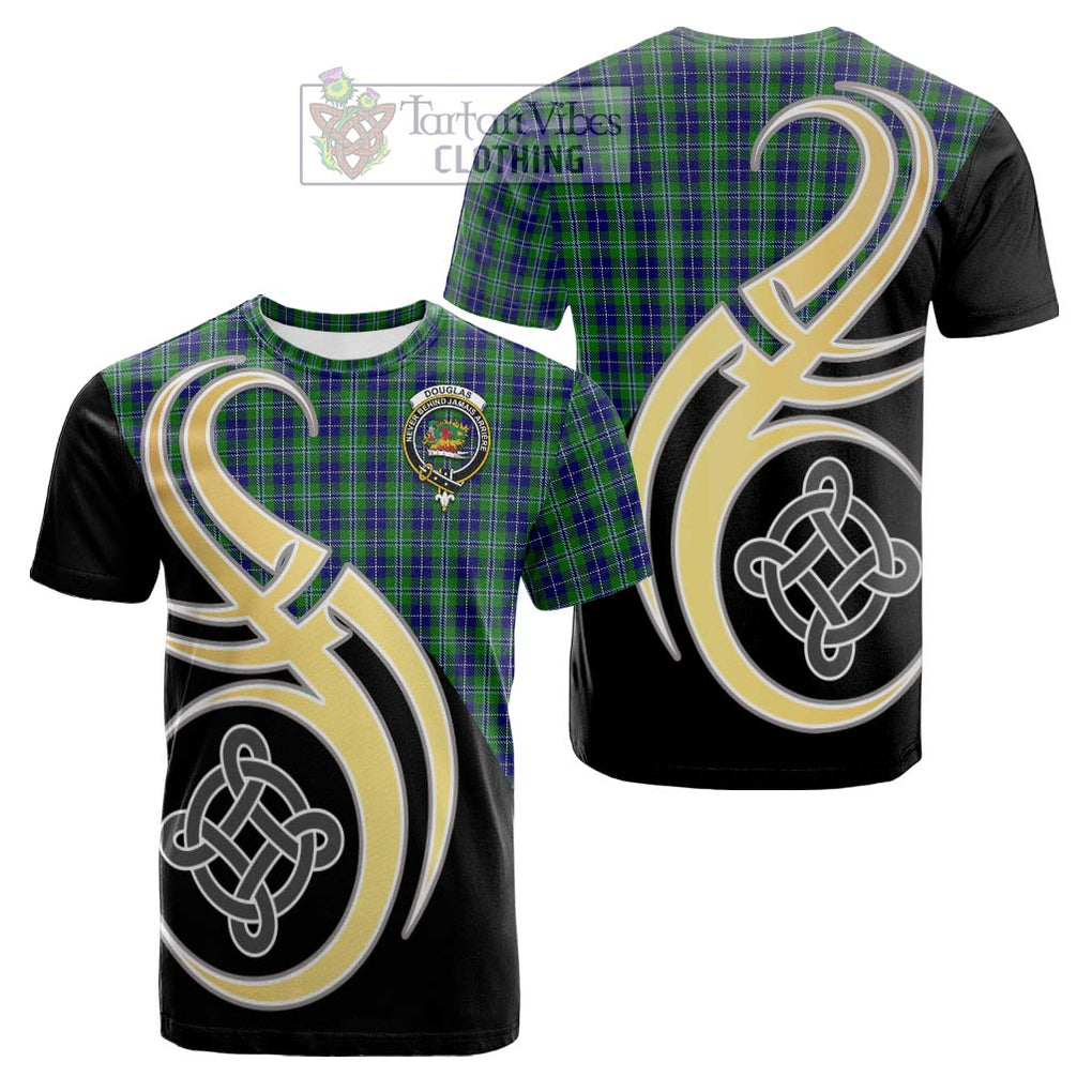 Tartan Vibes Clothing Douglas Tartan Cotton T-shirt with Family Crest and Celtic Symbol Style