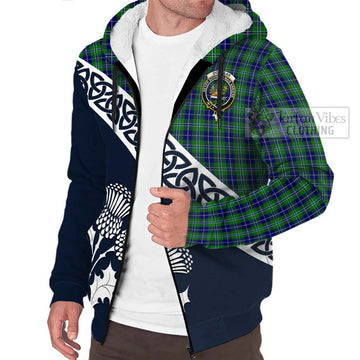 Douglas Tartan Sherpa Hoodie Featuring Thistle and Scotland Map