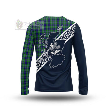 Douglas Tartan Long Sleeve T-Shirt Featuring Thistle and Scotland Map