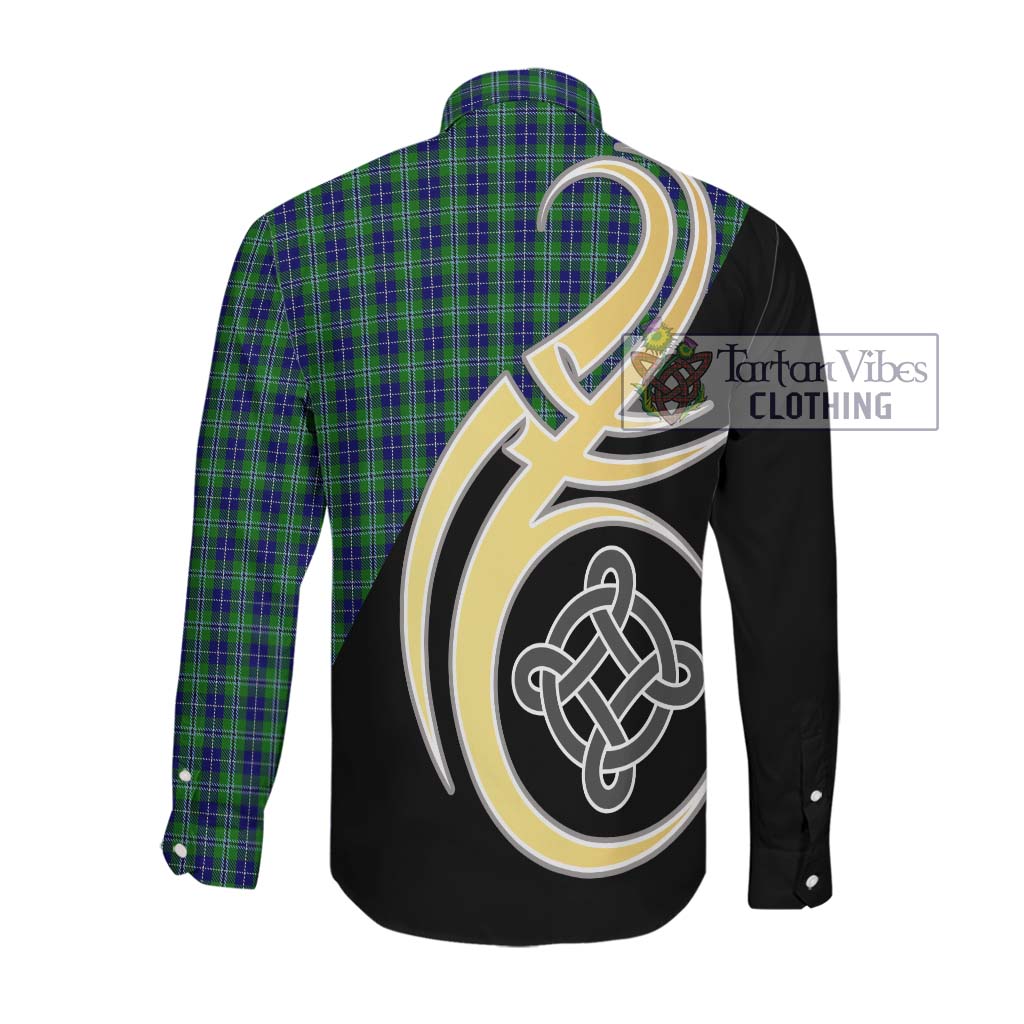 Douglas Tartan Long Sleeve Button Shirt with Family Crest and Celtic Symbol Style Men's Shirt - Tartan Vibes Clothing