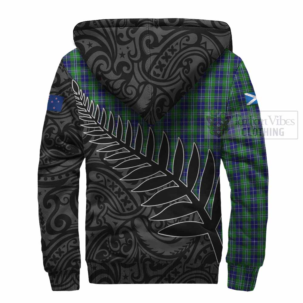 Tartan Vibes Clothing Douglas Crest Tartan Sherpa Hoodie with New Zealand Silver Fern Half Style