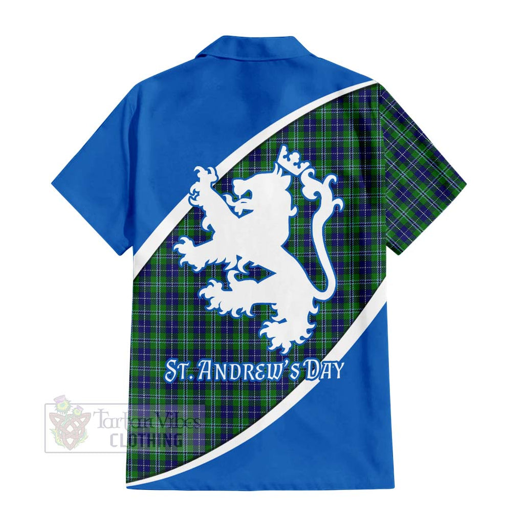 Tartan Vibes Clothing Douglas Family Crest Tartan Short Sleeve Button Shirt Celebrate Saint Andrew's Day in Style