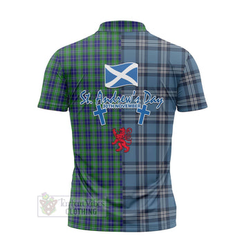 Douglas Tartan Zipper Polo Shirt Happy St. Andrew's Day Half Tartan Style