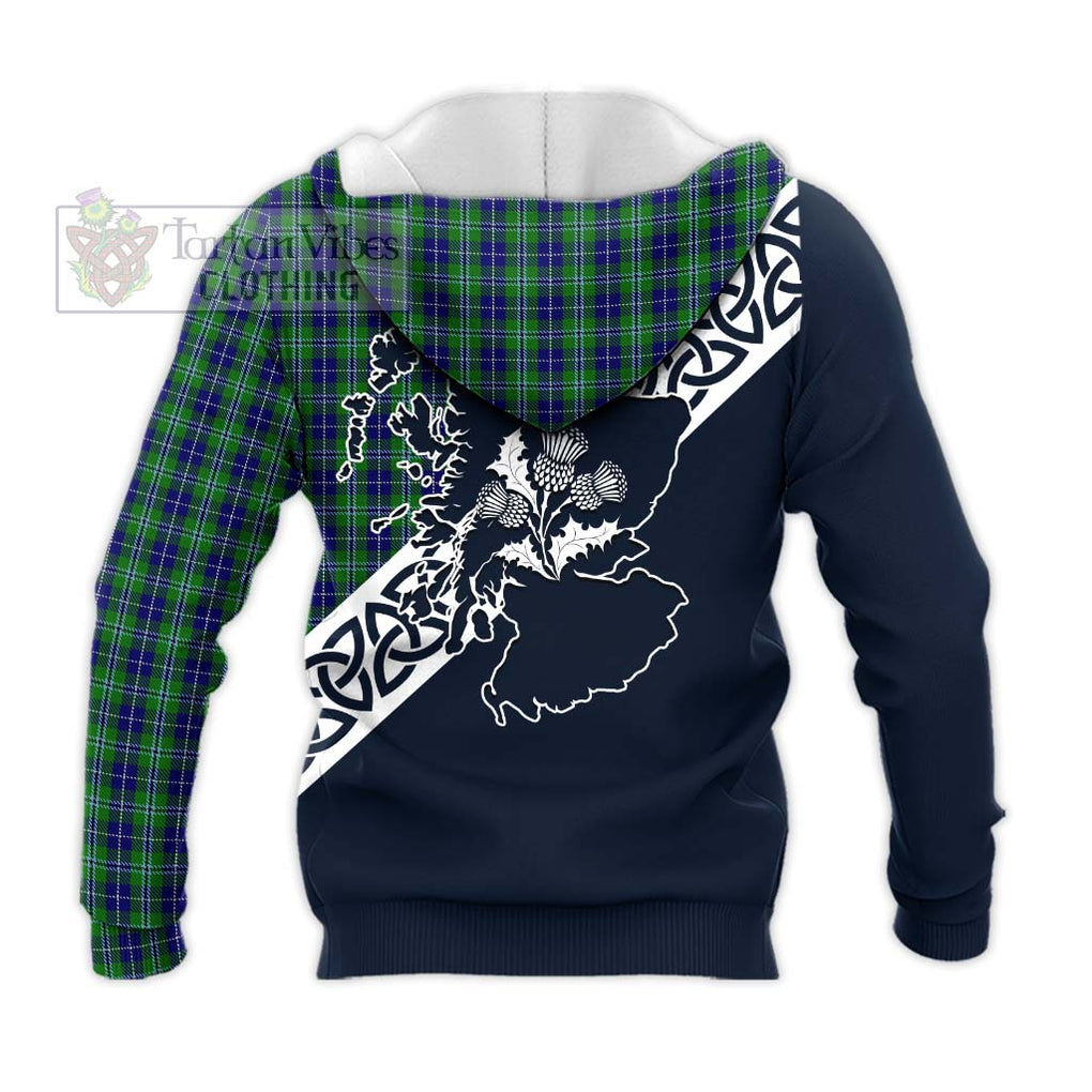 Tartan Vibes Clothing Douglas Tartan Knitted Hoodie Featuring Thistle and Scotland Map