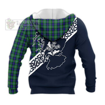 Douglas Tartan Knitted Hoodie Featuring Thistle and Scotland Map