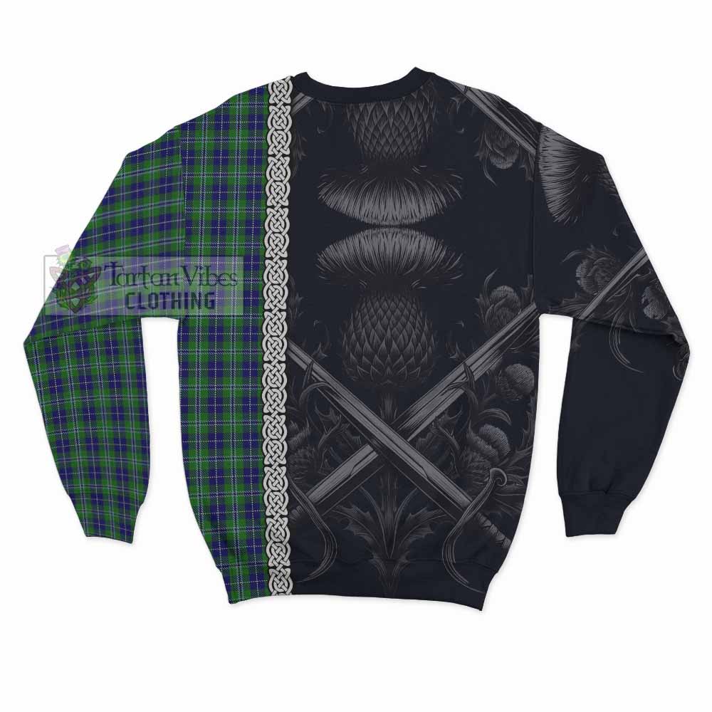 Tartan Vibes Clothing Douglas Tartan Sweatshirt with Family Crest Cross Sword Thistle Celtic Vibes