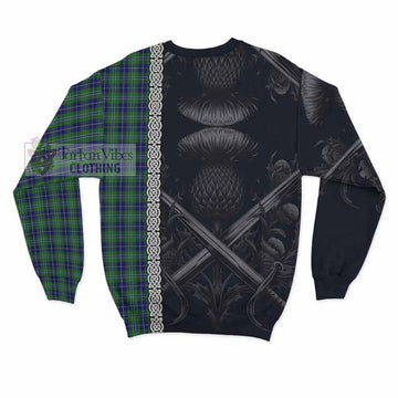 Douglas Tartan Sweatshirt with Family Crest Cross Sword Thistle Celtic Vibes