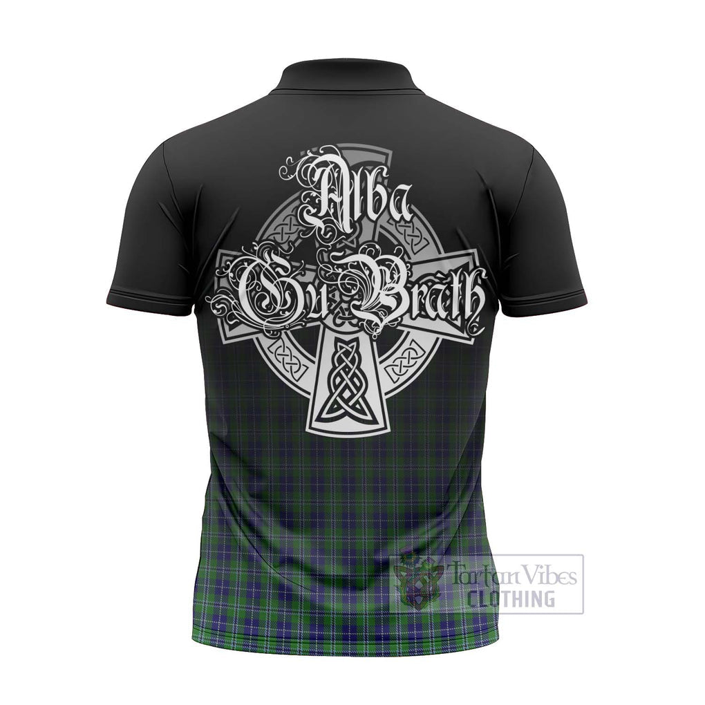 Tartan Vibes Clothing Douglas Tartan Zipper Polo Shirt Featuring Alba Gu Brath Family Crest Celtic Inspired