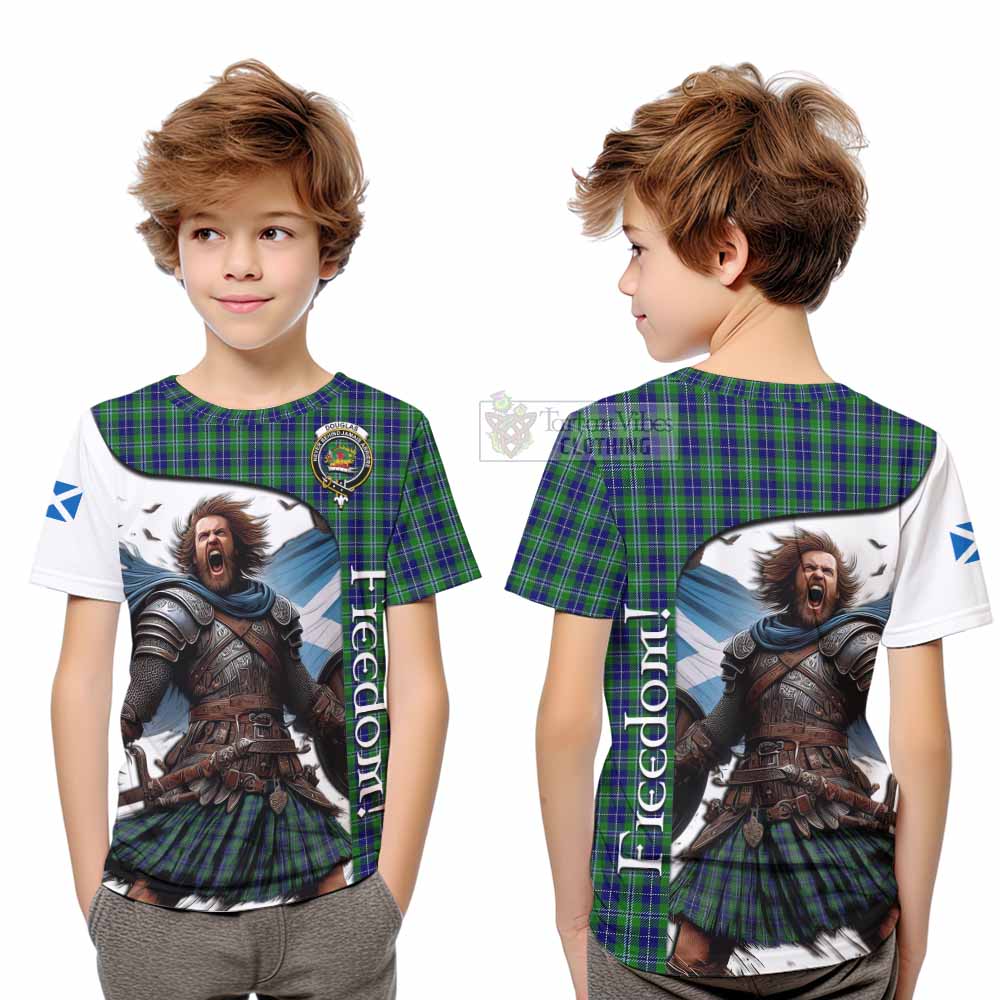 Tartan Vibes Clothing Douglas Crest Tartan Kid T-Shirt Inspired by the Freedom of Scottish Warrior