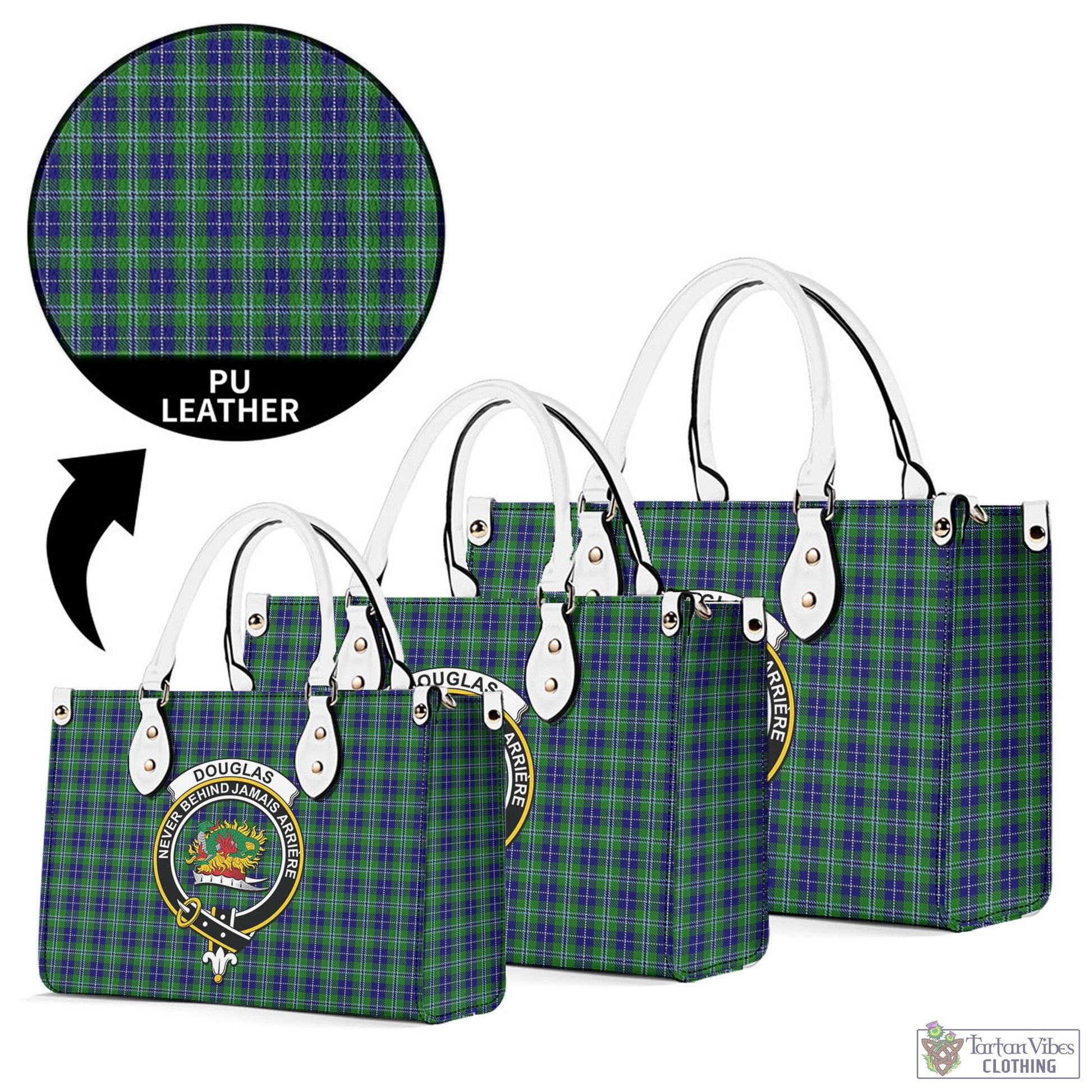 Tartan Vibes Clothing Douglas Tartan Luxury Leather Handbags with Family Crest