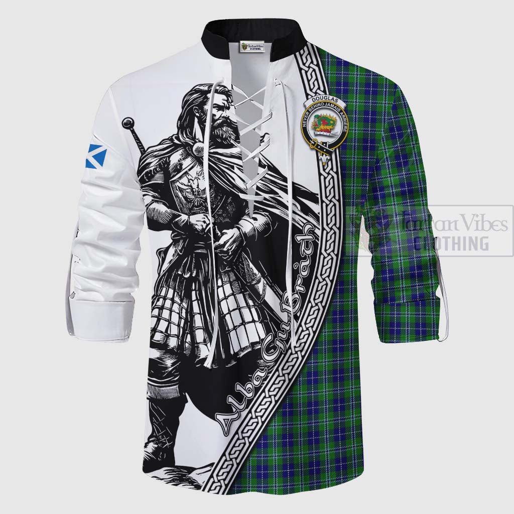 Tartan Vibes Clothing Douglas Tartan Clan Crest Ghillie Kilt Shirt with Highlander Warrior Celtic Style