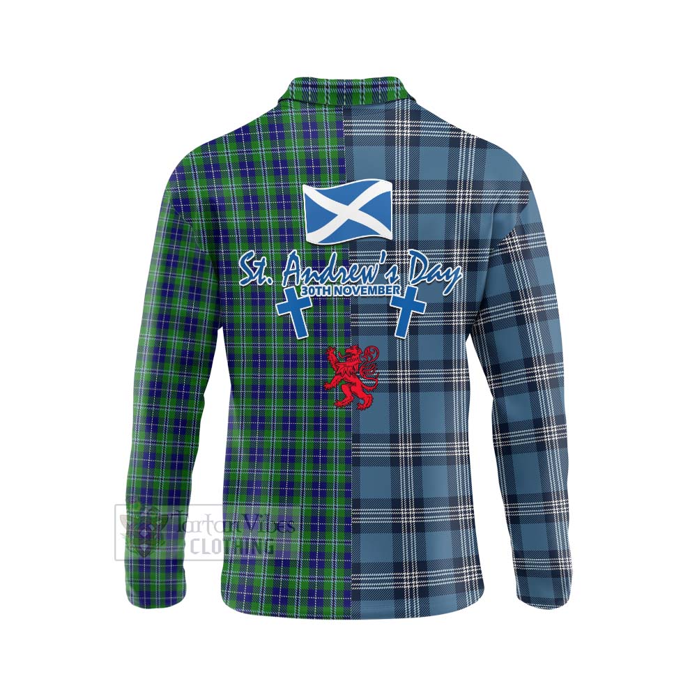 Tartan Vibes Clothing Douglas Tartan Long Sleeve Polo Shirt Happy St. Andrew's Day Half Tartan Style