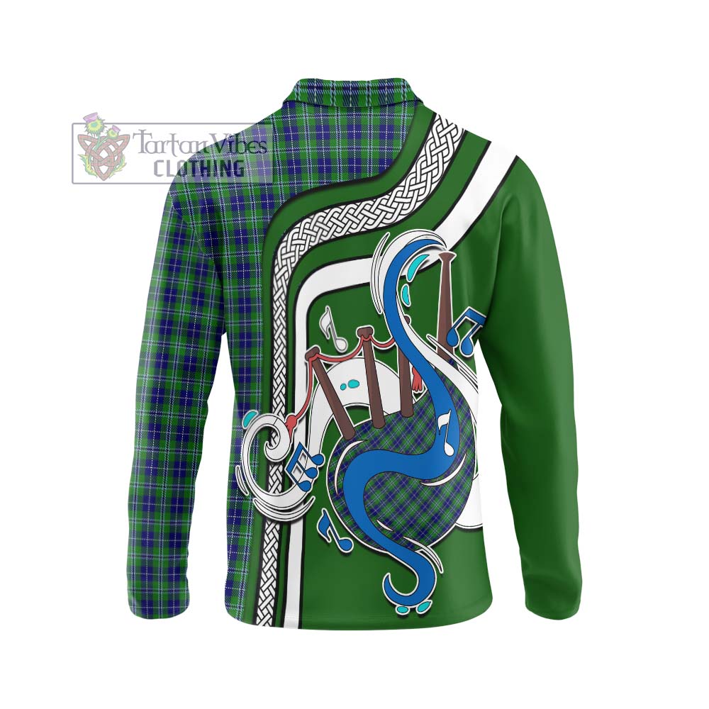 Tartan Vibes Clothing Douglas Tartan Long Sleeve Polo Shirt with Epic Bagpipe Style