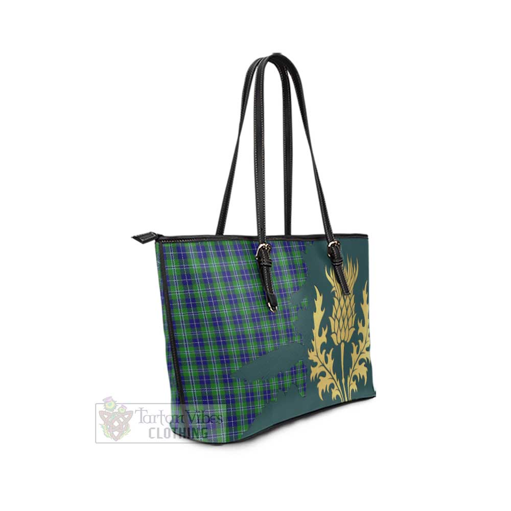 Douglas Tartan Leather Tote Bag Gold Thistle Style - Tartan Vibes Clothing