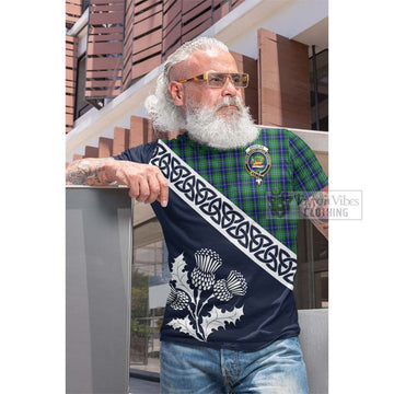 Douglas Tartan Cotton T-shirt Featuring Thistle and Scotland Map