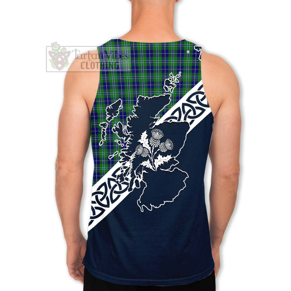 Tartan Vibes Clothing Douglas Tartan Men's Tank Top Featuring Thistle and Scotland Map