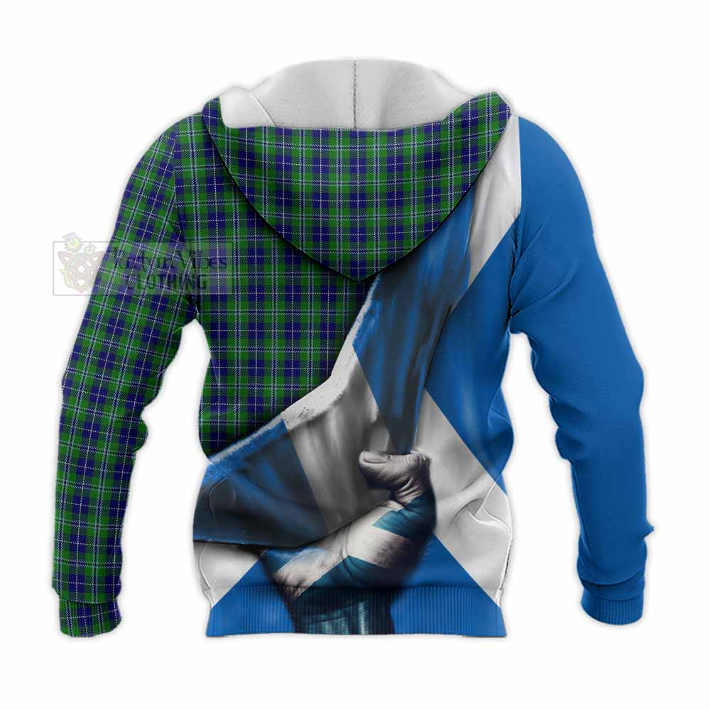 Tartan Vibes Clothing Douglas Tartan Knitted Hoodie with Family Crest Scotland Patriotic Style