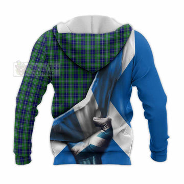 Douglas Tartan Knitted Hoodie with Family Crest Scotland Patriotic Style