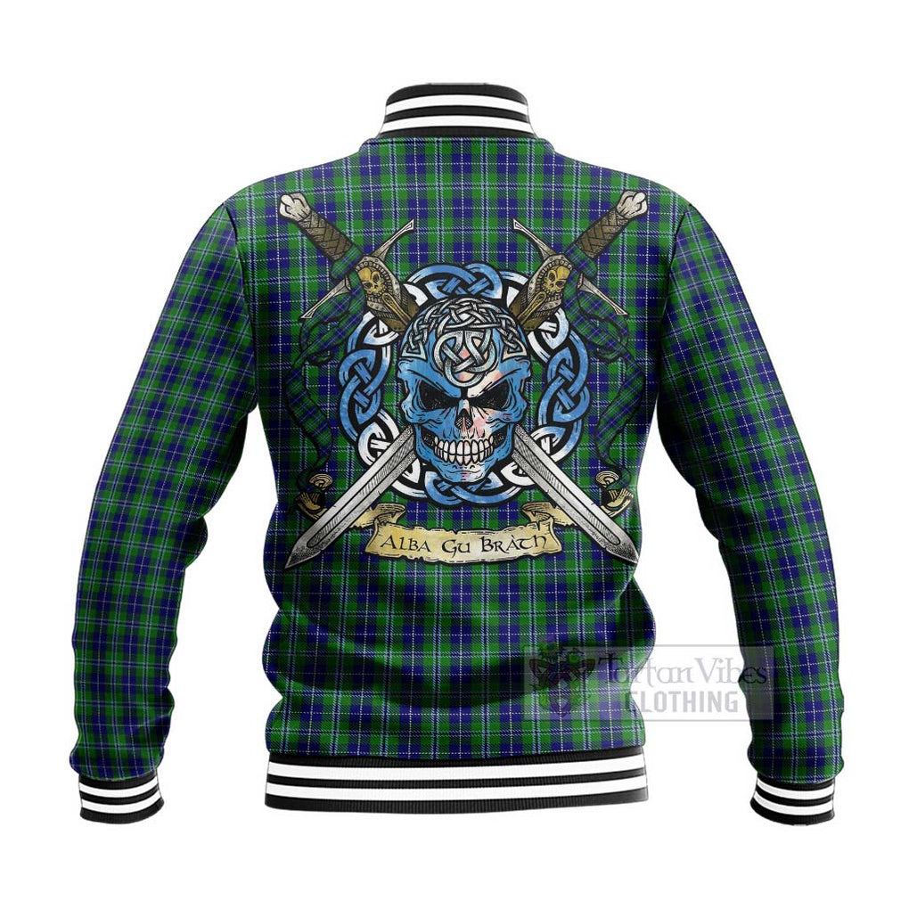 Tartan Vibes Clothing Douglas Tartan Baseball Jacket with Family Crest Celtic Skull Style