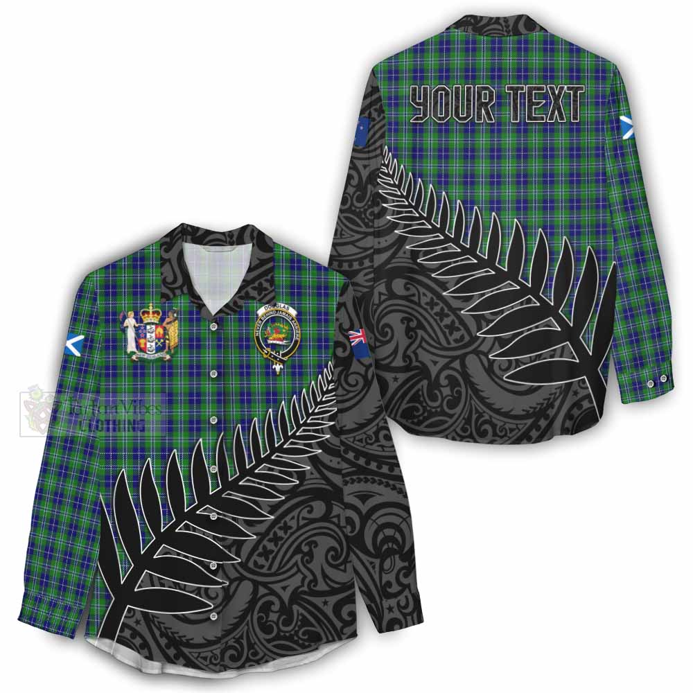 Tartan Vibes Clothing Douglas Crest Tartan Women's Casual Shirt with New Zealand Silver Fern Half Style