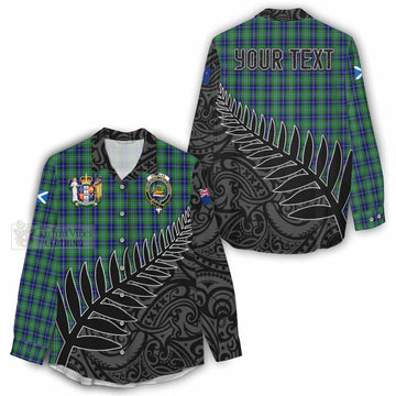 Douglas Crest Tartan Women's Casual Shirt with New Zealand Silver Fern Half Style