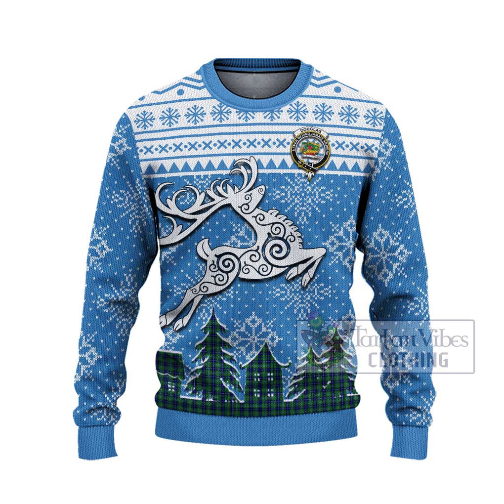 Tartan Vibes Clothing Douglas Clan Christmas Ugly Sweater with Tartan and Celtic Raindeer Style