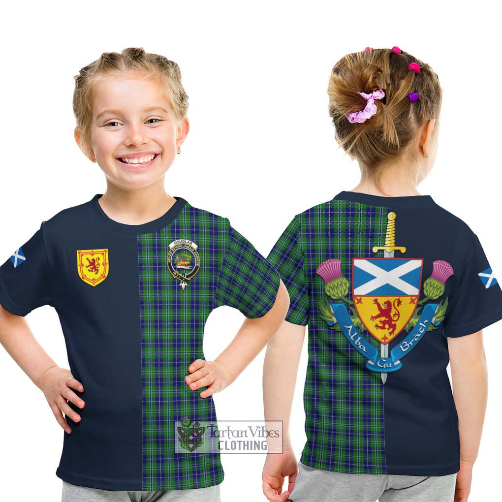 Tartan Vibes Clothing Douglas Tartan Kid T-Shirt with Scottish Lion Royal Arm Half Style