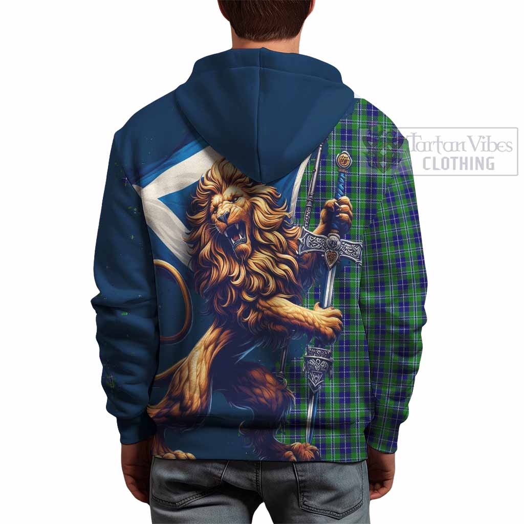 Tartan Vibes Clothing Douglas Tartan Family Crest Hoodie with Scottish Majestic Lion