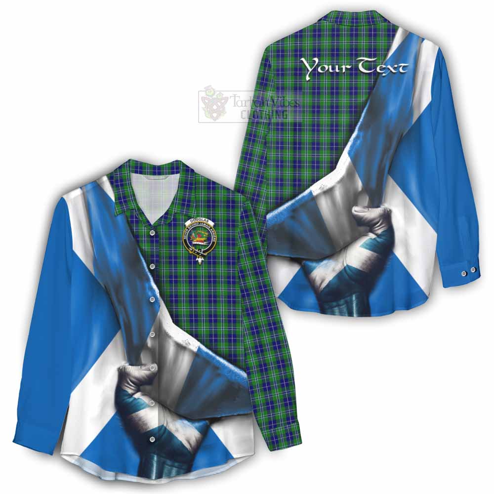 Tartan Vibes Clothing Douglas Tartan Women's Casual Shirt with Family Crest Scotland Patriotic Style