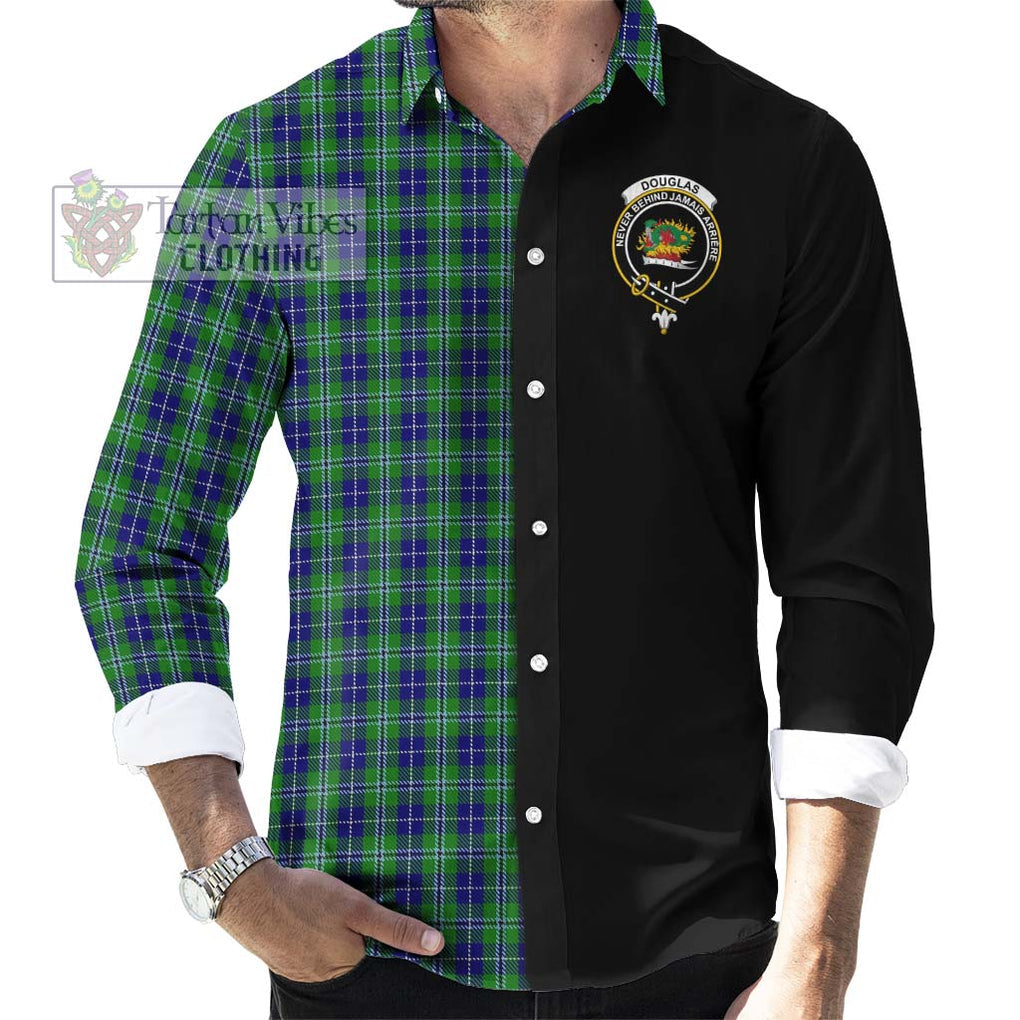 Douglas Tartan Long Sleeve Button Shirt with Family Crest and Half Of Me Style - Tartanvibesclothing Shop