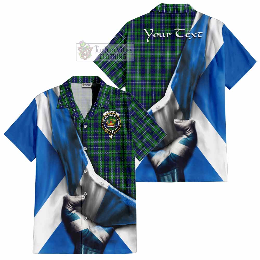 Tartan Vibes Clothing Douglas Tartan Short Sleeve Button Shirt with Family Crest Scotland Patriotic Style