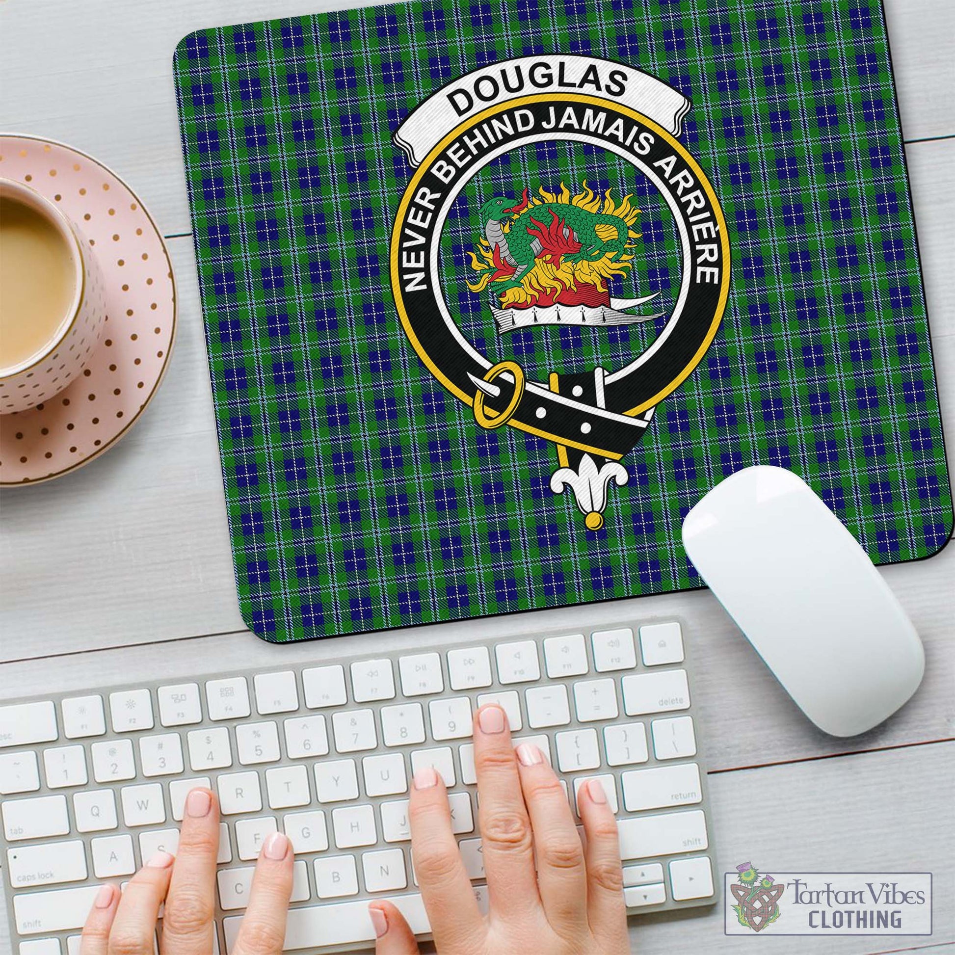 Tartan Vibes Clothing Douglas Tartan Mouse Pad with Family Crest